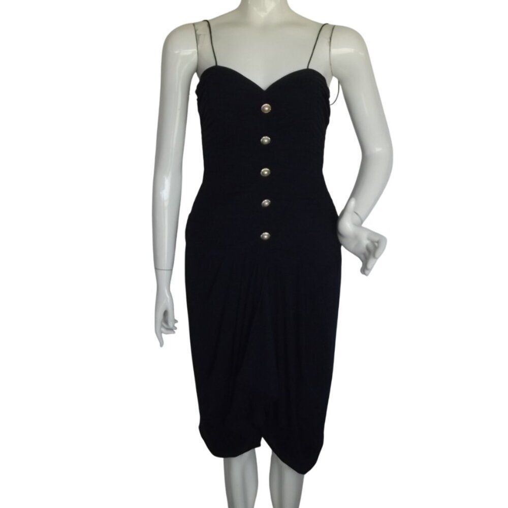 ST.GILLIAN Silk Dress, 6, Navy, Tiered Bodice, Layered Skirt. Spaghetti straps